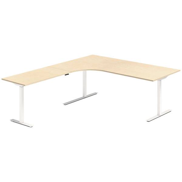 Office hæve-sænkebord 200x220cm i birk med hvidt stel venstrevendt