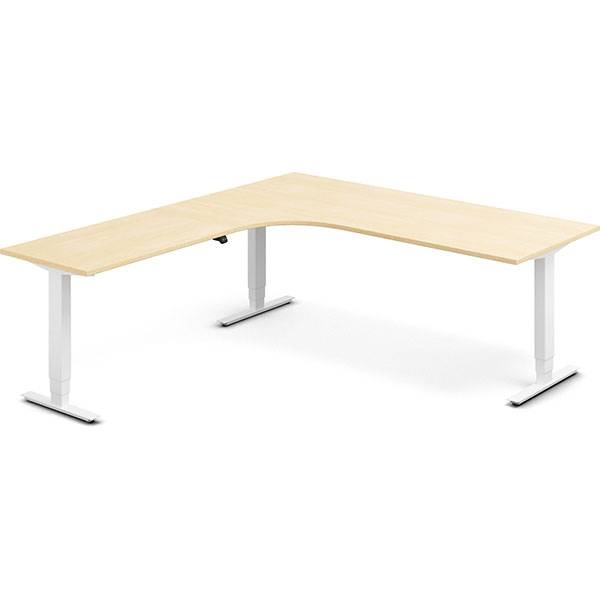 Office h&aelig;ve-s&aelig;nkebord 200x220cm i birk med hvidt stel venstrevendt