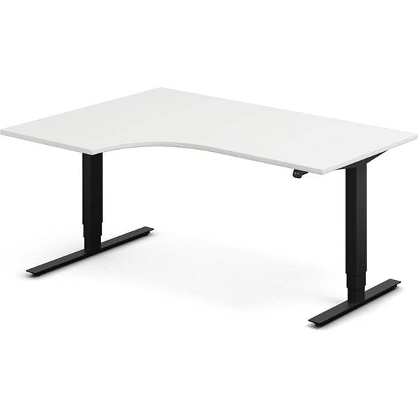 Office hæve-sænkebord 160x120cm i hvid med sort stel venstrevendt