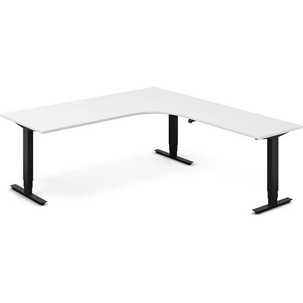 Office hæve-sænkebord 200x220cm i hvid med sort stel højrevendt