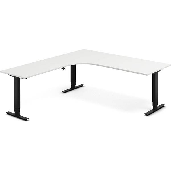 Office hæve-sænkebord 200x220cm i hvid med sort stel venstrevendt