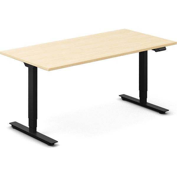 Office hæve-sænkebord 160x80cm i birk med sort stel