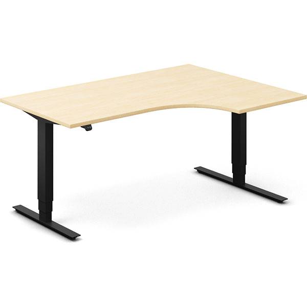 Office hæve-sænkebord 160x120cm i birk med sort stel højrevendt