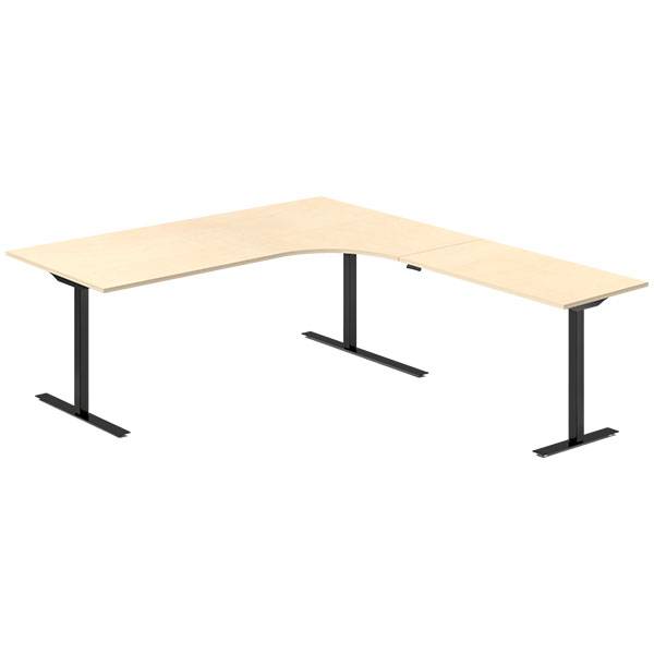 Office hæve-sænkebord 200x220cm i birk med sort stel højrevendt