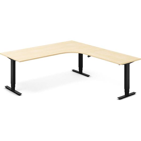 Office h&aelig;ve-s&aelig;nkebord 200x220cm i birk med sort stel h&oslash;jrevendt