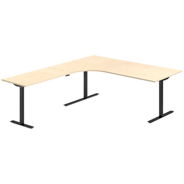 Office hæve-sænkebord 200x220cm i birk med sort stel venstrevendt
