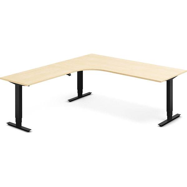 Office h&aelig;ve-s&aelig;nkebord 200x220cm i birk med sort stel venstrevendt