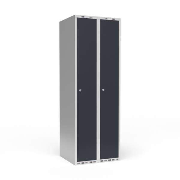 Garderobeskab 2x300mm med lige tag, d&oslash;re i antracit med cylinderl&aring;se