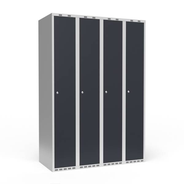 Garderobeskab 4x300mm med lige tag, d&oslash;re i antracit med cylinderl&aring;se