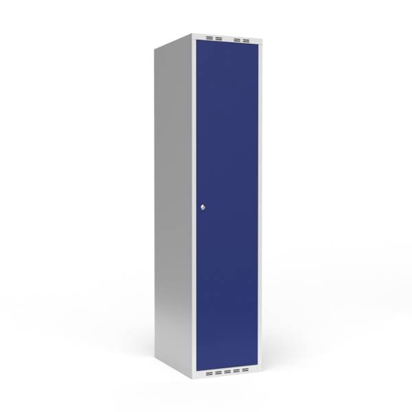 Garderobeskab med lige tag og cylinderl&aring;s 1x400mm bl&aring; d&oslash;r