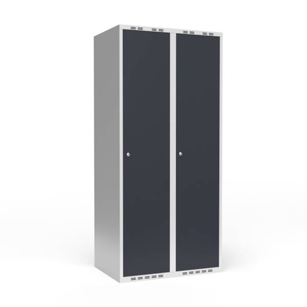 Garderobeskab 2x400mm med lige tag, d&oslash;re i antracit med cylinderl&aring;se