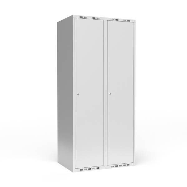Garderobeskab 2x400mm med lige tag, døre i lys grå med cylinderlåse
