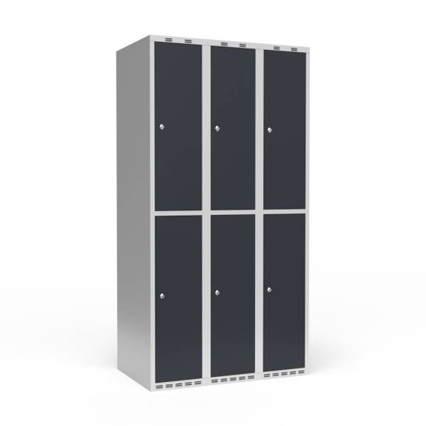 Garderobeskab 3x300mm med lige tag, 2 rum i højden med antracit døre og cylinderlåse