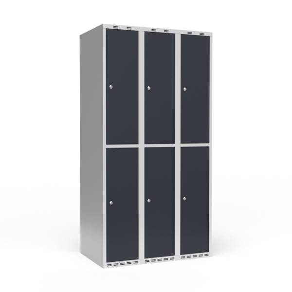 Garderobeskab 3x300mm med lige tag, 2 rum i h&oslash;jden med antracit d&oslash;re og cylinderl&aring;se