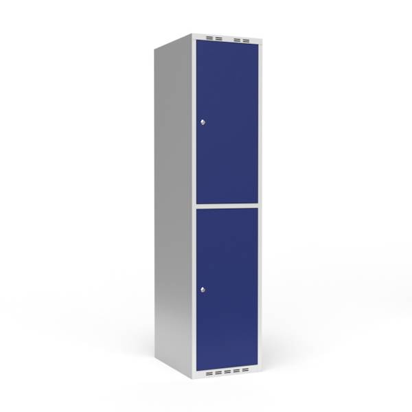 Garderobeskab 1x400mm med lige tag, 2 bl&aring; d&oslash;re med cylinderl&aring;s