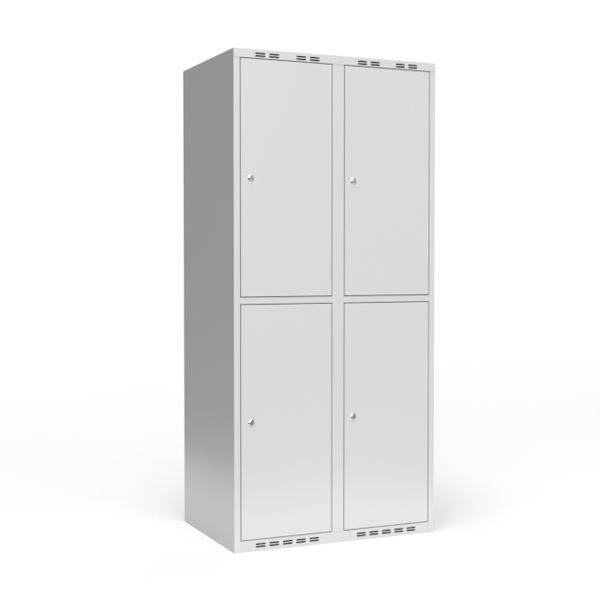 Garderobeskab 2x400mm med lige tag, 2 rum i h&oslash;jden med lys gr&aring; d&oslash;re og cylinderl&aring;se