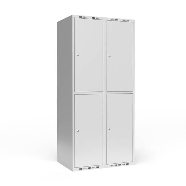 Garderobeskab 2x400mm med lige tag, 2 rum i højden med lys grå døre og cylinderlåse