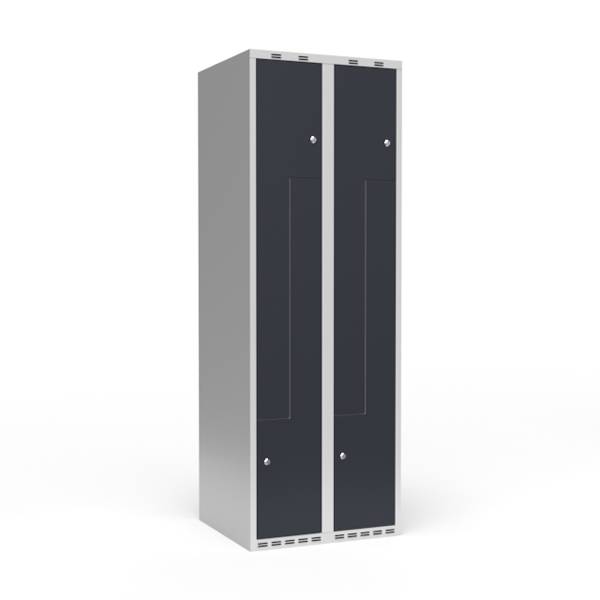 Garderobeskab 2x300mm med lige tag, 2 delt Z-døre i antracit med cylinderlåse