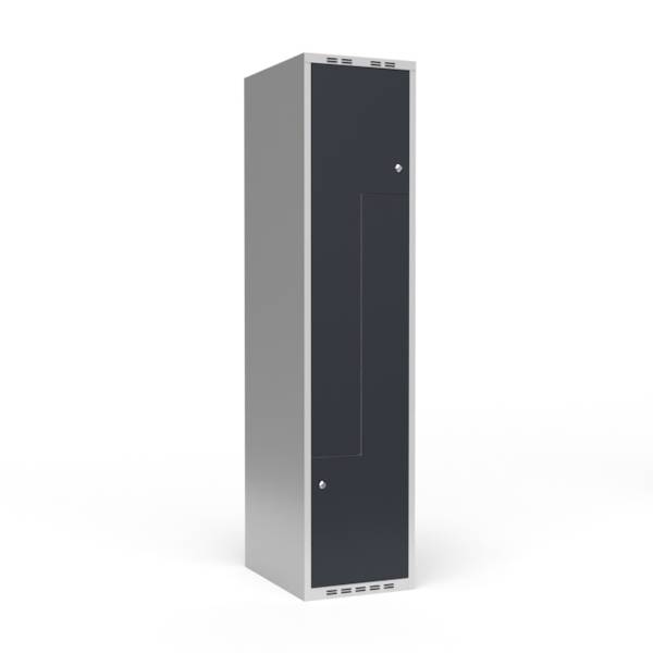 Garderobeskab 1x400mm med lige tag, 2 delt Z-døre i antracit med cylinderlåse