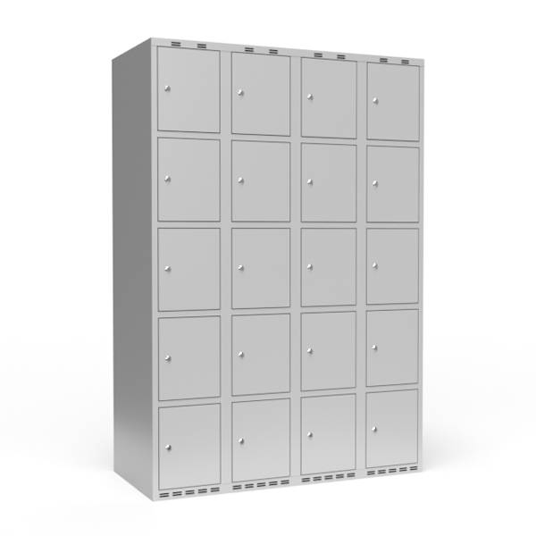 Garderobeskab lige tag 5-delt med cylinderlås 4x300mm lys grå dør