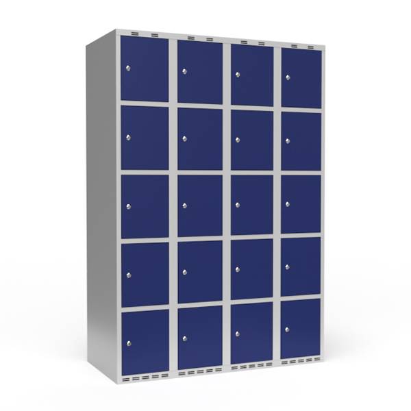 Garderobeskab lige tag 5-delt med cylinderlås 4x300mm blå dør