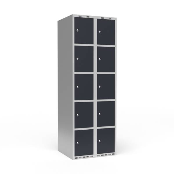 Garderobeskab 2x300mm med lige tag, 5 rum i h&oslash;jden med antracit d&oslash;re og cylinderl&aring;se 