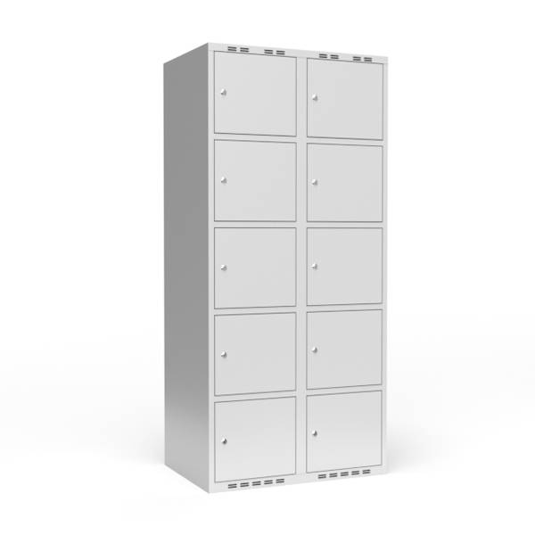 Garderobeskab 2x400mm med lige tag, 5 rum i h&oslash;jden med lys gr&aring; d&oslash;re og cylinderl&aring;se