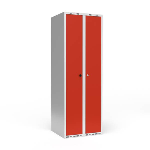 Garderobeskab 2x300mm, lige tag, døre i rød med cylinderlås