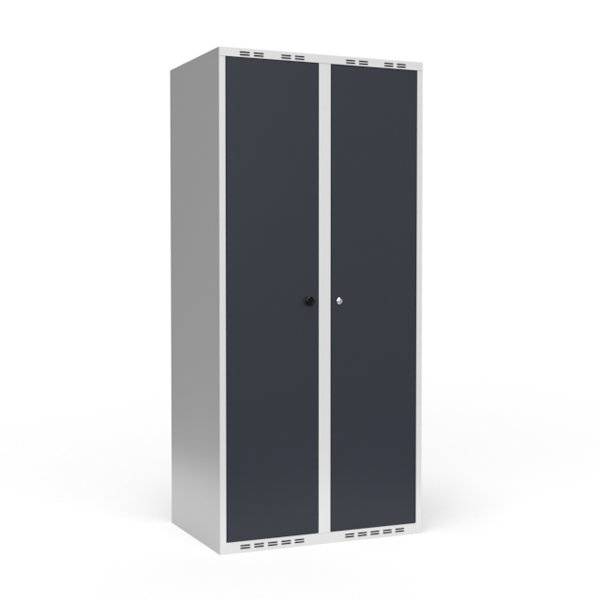Garderobeskab 2x400mm, lige tag, d&oslash;re i antracit med cylinderl&aring;s