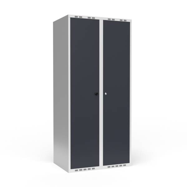 Garderobeskab 2x400mm, lige tag, d&oslash;re i antracit med cylinderl&aring;s