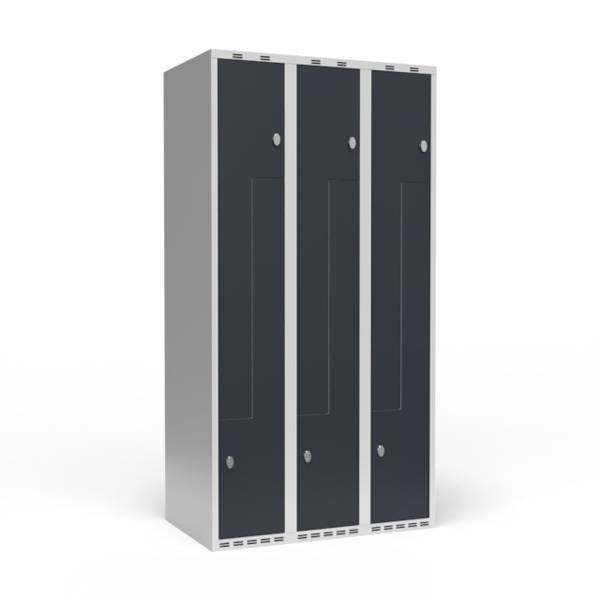 Garderobeskab 3x300mm med lige tag, 2 delt Z-d&oslash;re i antracit med greb for h&aelig;ngel&aring;se