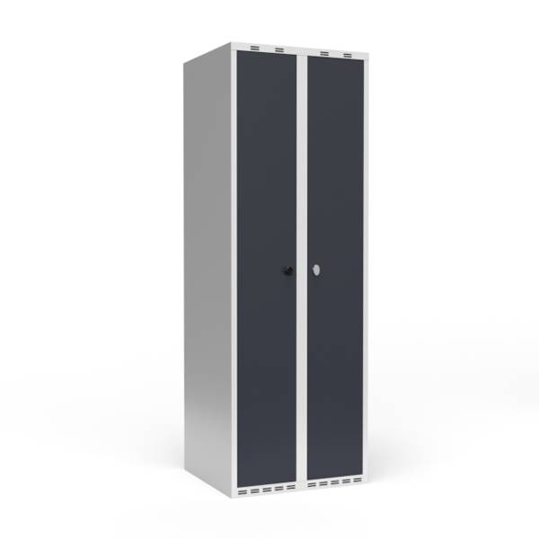 Garderobeskab 2x300mm, lige tag, døre i antracit, greb til hængelås
