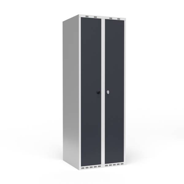 Garderobeskab 2x300mm, lige tag, d&oslash;re i antracit, greb til h&aelig;ngel&aring;s
