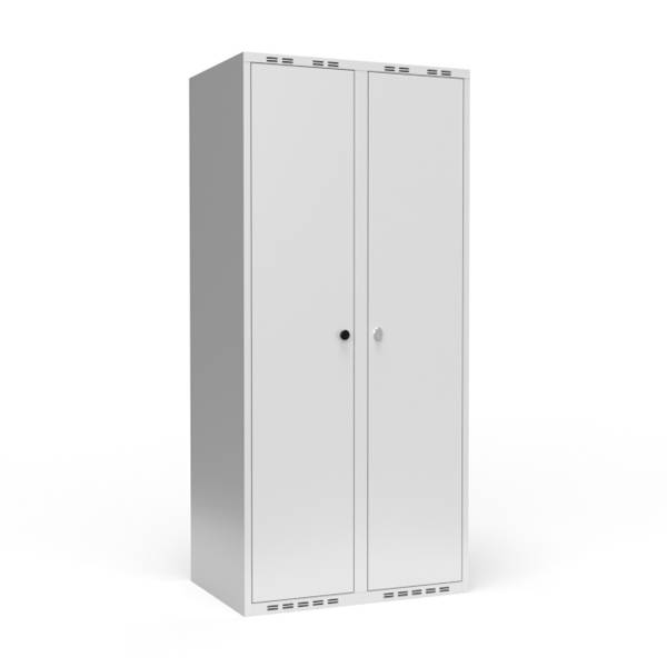 Garderobeskab 2x400mm, lige tag, døre i lys grå, greb til hængelås