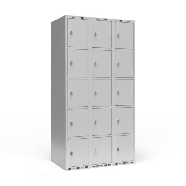 Garderobeskab lige tag 5-delt til hængelås 3x300mm lys grå dør