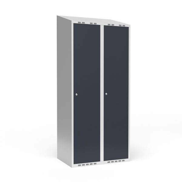 Garderobeskab 2x400mm med skr&aring;t tag, d&oslash;re i antracit med cylinderl&aring;se