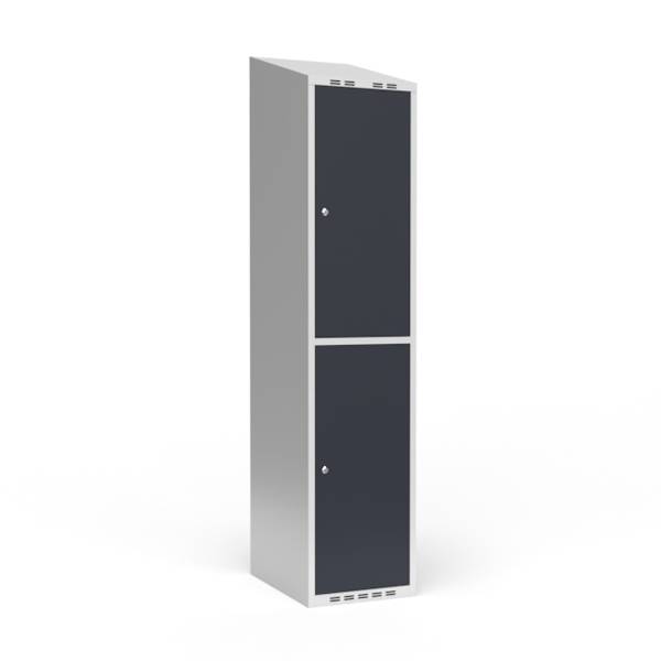 Garderobeskab 1x400mm med skråt tag, 2 antracit døre med cylinderlås
