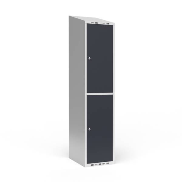 Garderobeskab 1x400mm med skr&aring;t tag, 2 antracit d&oslash;re med cylinderl&aring;s