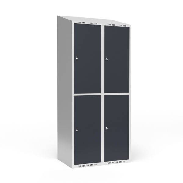 Garderobeskab 2x400mm med skr&aring;t tag, 2 rum i h&oslash;jden med antracit d&oslash;re og cylinderl&aring;se
