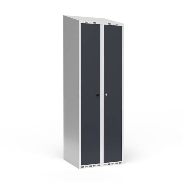 Garderobeskab 2x300mm, skr&aring;t tag, d&oslash;re i antracit med cylinderl&aring;s
