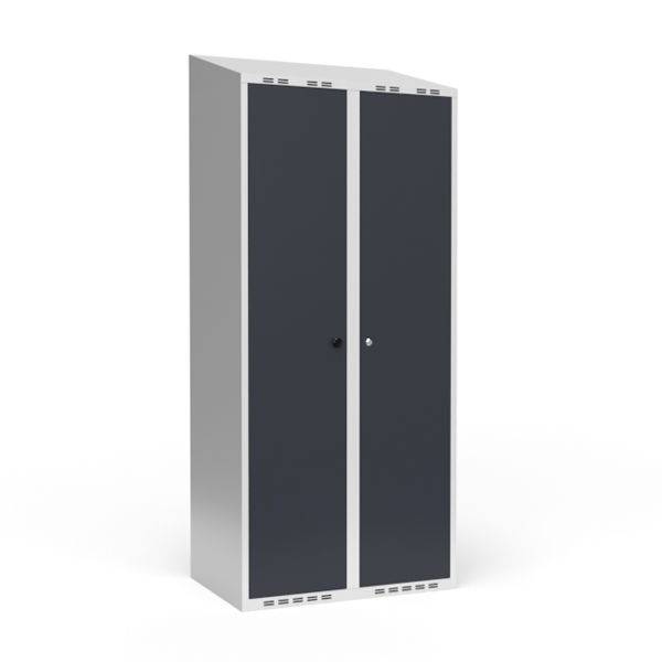 Garderobeskab 2x400mm, skr&aring;t tag, d&oslash;re i antracit med cylinderl&aring;s