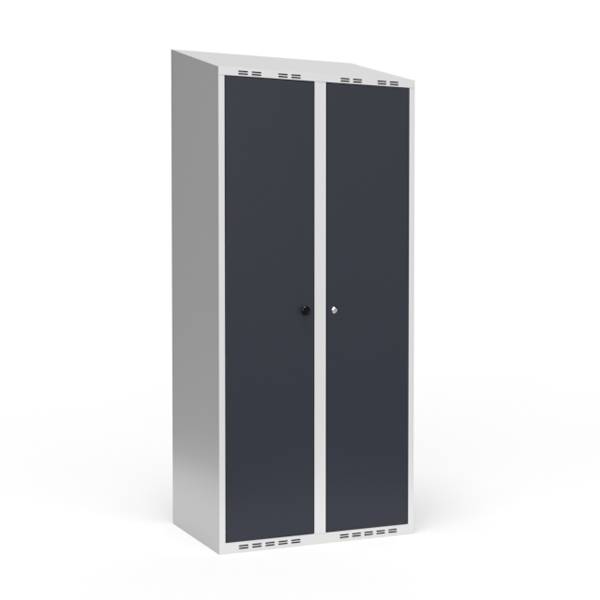 Garderobeskab 2x400mm, skr&aring;t tag, d&oslash;re i antracit med cylinderl&aring;s