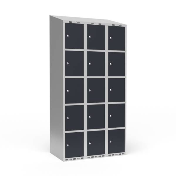 Garderobeskab skråt tag 5-delt med cylinderlås 3x300mm antracit dør