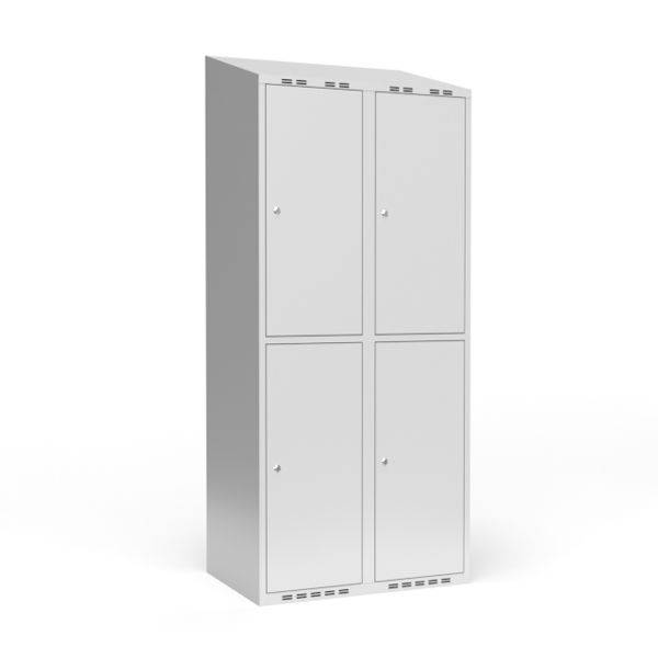 Garderobeskab 2x400mm med skr&aring;t tag, 2 rum i h&oslash;jden med lys gr&aring; d&oslash;re og cylinderl&aring;se