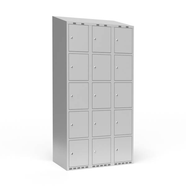 Garderobeskab skr&aring;t tag 5-delt med cylinderl&aring;s 3x300mm lys gr&aring; d&oslash;r