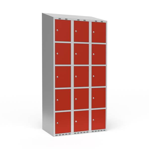 Garderobeskab skr&aring;t tag 5-delt med cylinderl&aring;s 3x300mm r&oslash;d d&oslash;r