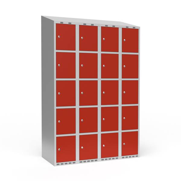 Garderobeskab skr&aring;t tag 5-delt med cylinderl&aring;s 4x300mm r&oslash;d d&oslash;r