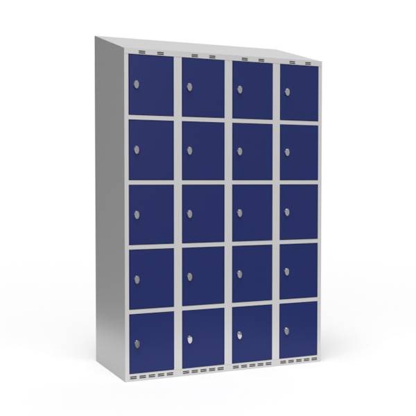 Garderobeskab skr&aring;t tag 5-delt til h&aelig;ngel&aring;s 4x300mm bl&aring; d&oslash;r