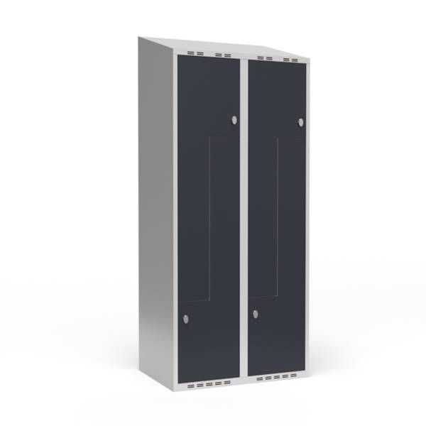 Garderobeskab 2x400mm med skr&aring;t tag, 2 delt Z-d&oslash;re i antracit med greb til h&aelig;ngel&aring;se