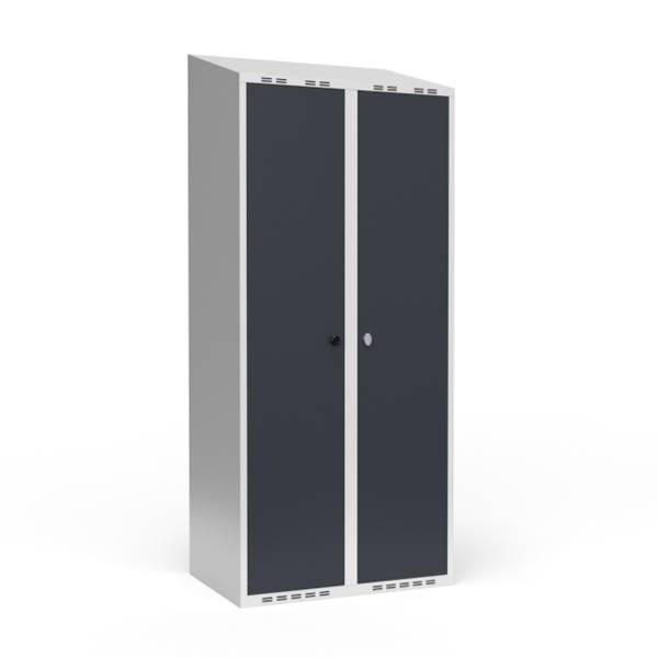 Garderobeskab 2x400mm, skr&aring;t tag, d&oslash;re i antracit, greb til h&aelig;ngel&aring;s
